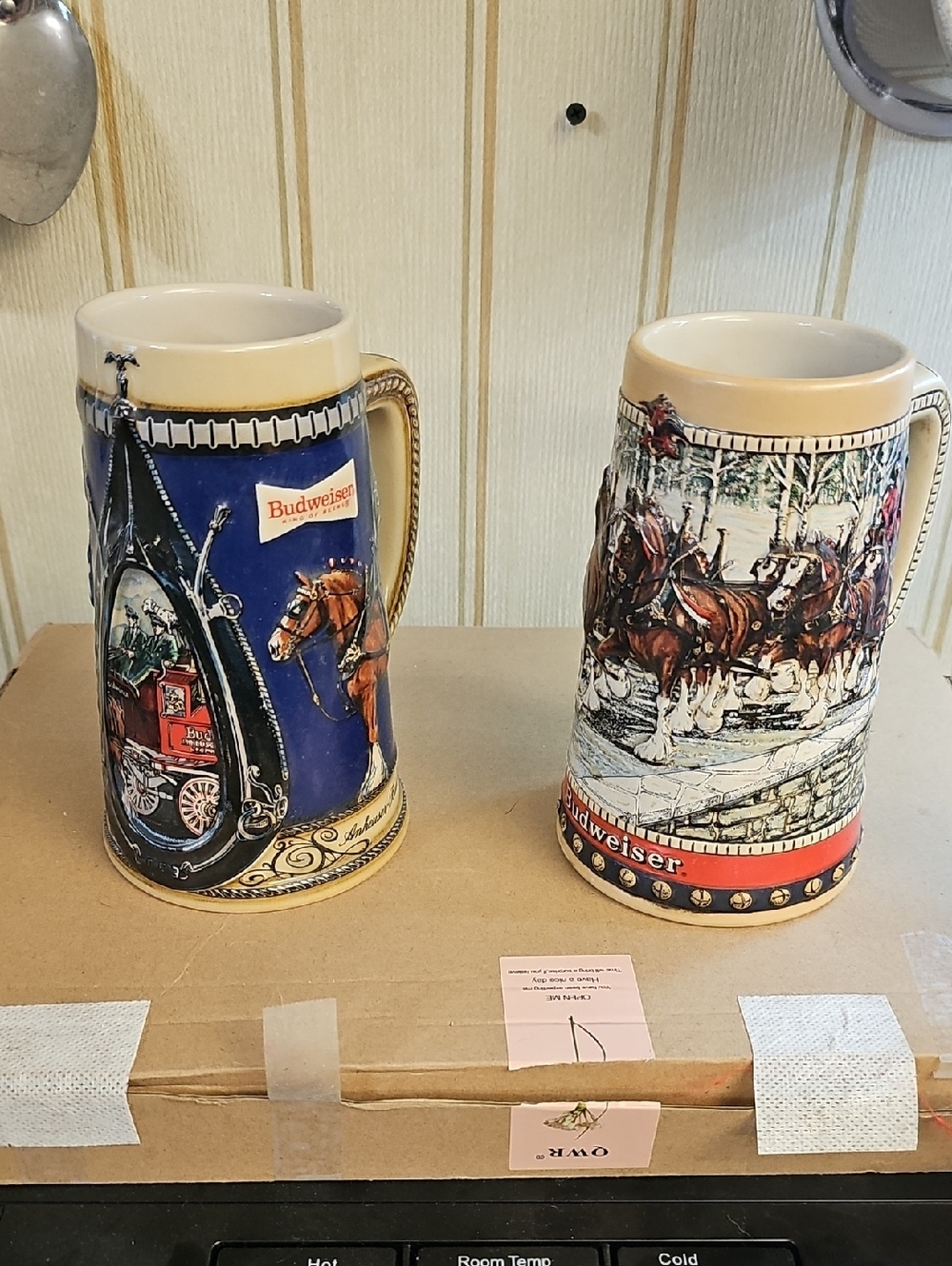 Budweiser Blue and Cream Clydesdale Ceramic Beer Mugs